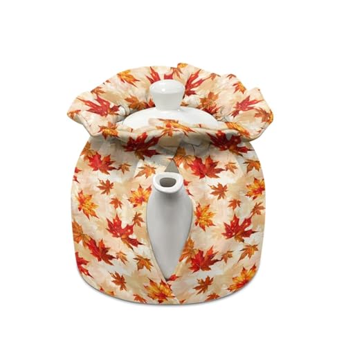 Image of Autumn Tea Cozy Dust Cover for Kitchen Kettle Maple Leaf Tea Pot Cosy Insulated Tea Kettle Cover Breakfast Warmer Machine Washable Fall Thankshiving Decor Kitchen Accessories