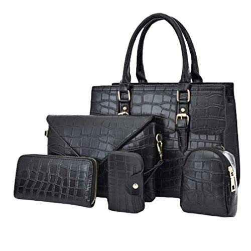Fashion Handbags Tote Bag set of 5PC for women/men Shoulder Bag Top Handle Satchel Purse Card holder Coin purse (BLACK)