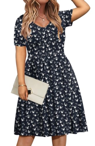 Image of DB MOON Women Plus Size Summer Dresses Casual V Neck Short Sleeve Knee Length Dress with Pockets