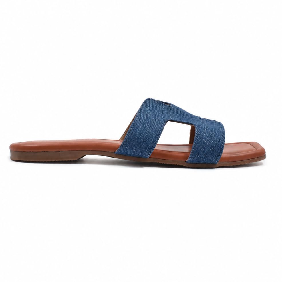 Image of Indifeet Women's Trendy Design Flat Slippers | Summer Footwear, Casual Comfort, Stylish, Daily Wear, Fashion, Slip On Flats, Denim Style Upper, Medium Width