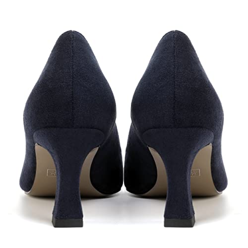 Showforest Women's Spool Dress 2.5 Inch Bridal Mid Heel Pointed Toe Slip On Pumps Shoes Navy Blue Suede Size 9 - Tacones De Mujer Sexy #TOP4