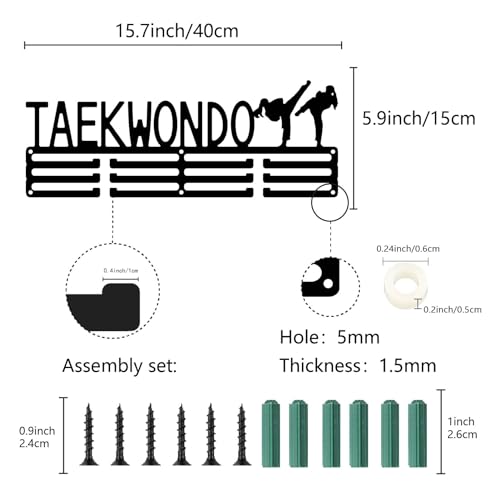 CREATCABIN Taekwondo Medal Holder Medal Hanger Medal Rack Display Sports Medal Hanging Awards Metal Wall Mounted Home Room Decor Gift for Women Men Athletes Player Race Winner Black 15.7x5.9 Inch - Image 2