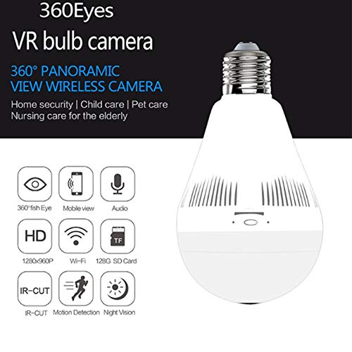 Mr. Gadget's Solutions ® Ampoule caméra HD 960p 360 degrés panoramique 3D caméra et interphone Système de sécurité à domicile