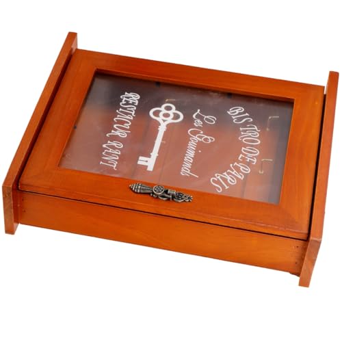 Veemoon Armario Porta Llaves y Ganchos de Latón de Madera Maciza Vintage con Puerta de Panel Montado en Pared, Adecuado para Decoración Navideña y Obsequio de Cumpleaños