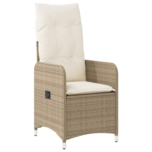 GHVBNMF Sillón de jardín de polirratán ajustable con cojín, color beige