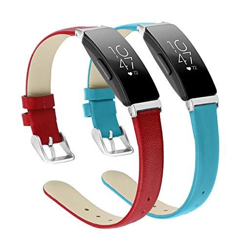OwnZone Leather Bands Compatible with Fitbit Inspire & Inspire HR Bands for Women Men, Soft Leather Wristbands Classic Leather Strap Accessories Replacement for Fitbit Inspire Fitness Tracker(2Pack)