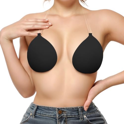 Invisible Adhesive Push-Up Bra Sticky Strapless Bra with Clear Halter Strap