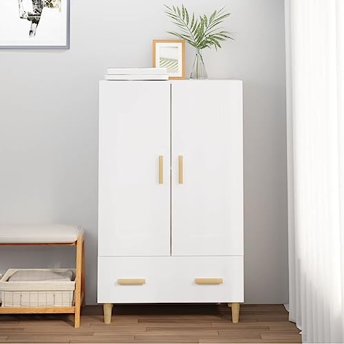 Ordellia Buffet Haut Blanc 70 x 31 x 115 cm en Bois d ingénierie, Rangement avec tiroir, Armoire Style scandinave pour Salon Salle à Manger Cuisine entrée,...