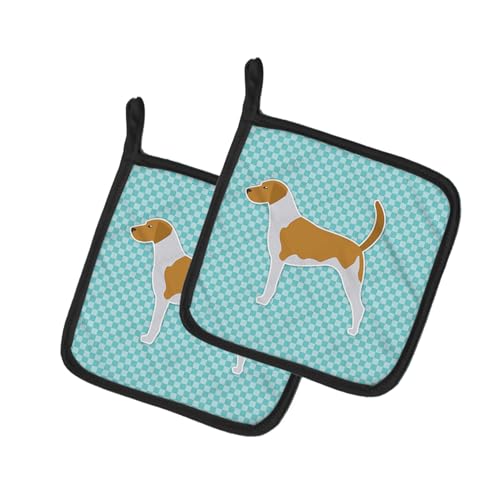 Caroline's Treasures BB3698PTHD American Foxhound Checkerboard Blue Pair of Pot Holders Kitchen Heat Resistant Pot Holders Sets Oven Hot Pads for Cooking Baking BBQ, 7 1/2 x 7 1/2