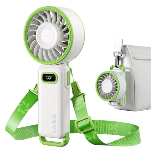 Image of Diveblues Portable Turbo Fan, 7.4m /s High Speed Handheld Fan, 180 Foldable 4-in-1 Personal Neck Fan with Carabiner Clip, 100 Speed Stepless Control, USB-C Rechargeable for Travel, Makeup Hot Flashes