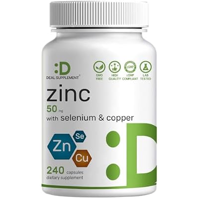 Deal Supplement Zinc 50mg with Selenium + Copper, 240 Capsules, 8 Month Supply, 3 in 1 Mineral Formula, Zinc Picolinate Complex Supplement, Supports Healthy Immune System for Adults and Kids