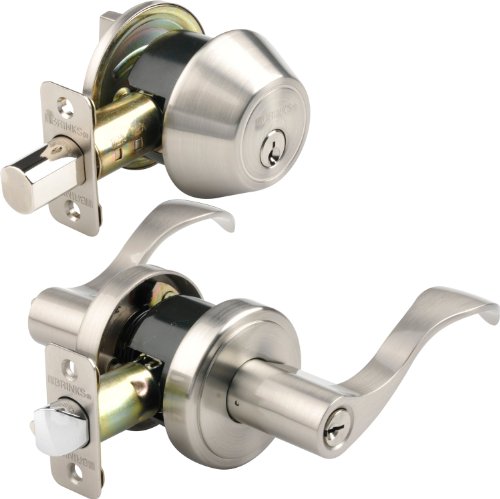 Brinks 2746-119 Wave Style Keyed Alike Lever Door Knob and Deadbolt Combo Pack, Satin Nickel