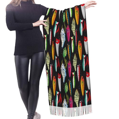 Colorful Fishing Lures Pashmina Shawls Scarf Wraps for Women, Fall Winter Large Blanket Scarf Fashion Scarves4