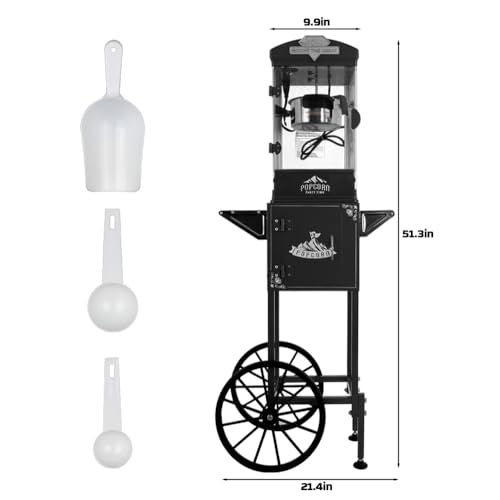 Image of Popcorn Machine with Cart,Wheels & 10 Oz Kettle Popcorn Maker Measuring 3 plastic spoon Home Theater Popcorn Machine-Black
