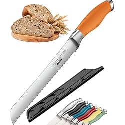 Orblue Serrated Bread Knife with Upgraded Stainless Steel Razor Sharp Wavy Edge Width - Bread Cutter Ideal for Slicing Homemade Bread, Bagels, Cake (8-Inch Blade with 5-Inch Handle) Orange