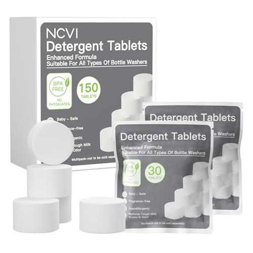 NCVI 150 PCS Detergent Washing Block Tablets, All-in-one Stain Removal, Sterilization and Deodorization Effect Compatible with NCVI/Momcozy/Baby Brezza/Grownsy Bottle Washer Machine, Low-foaming