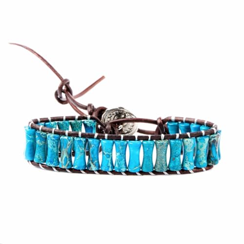 Image of YGLINE Boho Handmade Wrap Leather Tube Crystal Stone Bracelet for Women