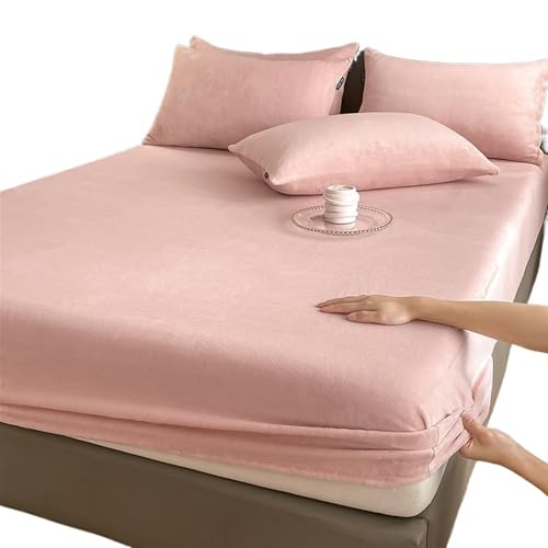 Sábana Ajustable, cálida y Gruesa con elástico en Franela de Color Liso, Funda de colchón Ajustable para Invierno, Ropa de Cama de Terciopelo, tamaños 90/160/180/200 (Crema, 180x20