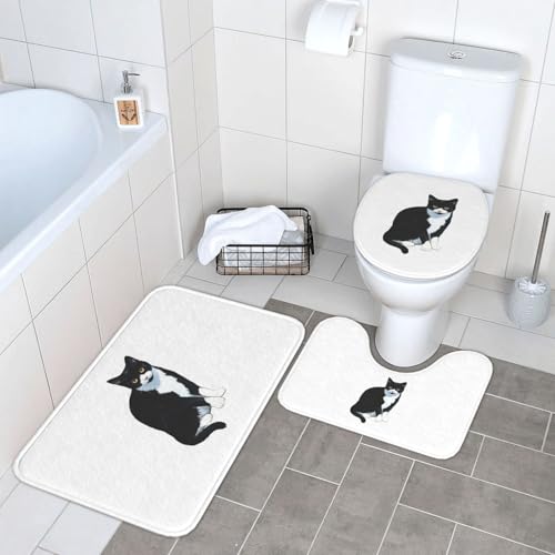 トイレマット 猫 ネコ柄 バスマット 3点セット ふたカバー 吸水 おしゃれ 滑り止め トイレ床マット カーペット フタカバー 便座カバー U型 O型 兼用 浴室 家庭用