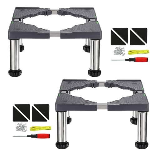 PATIKIL Mini Fridge Stand, 4 Strong Feet Laundry Stand Base Multi-Functional Adjustable Base Tray Anti-Vibration for Refrigerator Washing Machine Dryer AC, 9.4"-10.6" Height, 2Pack