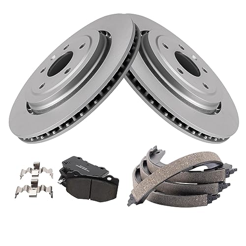 TRQ Rear Brake Pad & Rotor Kit Brake Pads Brake Rotor Parking Brake Shoe Set Ceramic Premium G-Coated Compatible with 2014-2019 Chevrolet Corvette by TRQ - Image 2