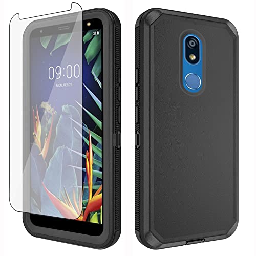 Asuwish Phone Case for LG K40/K12 Plus/X4 2019/Solo LTE/Xpression Plus 2/Harmony 3 with Screen Protector and Cell Cover Hybrid Shockproof Hard Protective Accessories LGK40 K 40 40K L423DL LMX420 Black