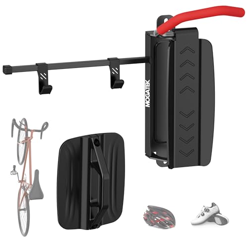 MOGATEK Soporte bicicletas pared- Soporte bicicleta pared giratorio con barra para accesorios- Colgar bicicletas pared con capacidad de 35 kilos - Compatible con todo tipo de bicis incluidas E-bike