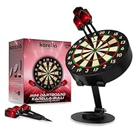 Karella Mini Dartboard Bulli, Miniatur Dartscheibe Ø 15 cm mit verstellbarem Metallständer, Set inkl. 6 Minidarts (Steel), für Zuhause, Schreibtisch, Deko, Geschenk