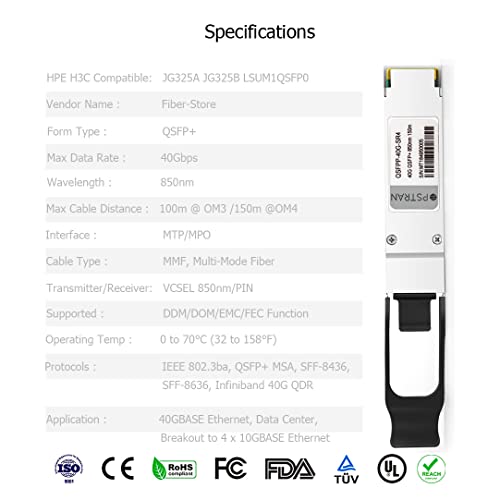 Image of 40GBASE-SR4 QSFP+ Optical Transceiver Module Compatible with HPE H3C JG325A JG325B LSUM1QSFP0 40G QSFP+ SR4 850nm 100m DDM MTP /MPO-12 MMF