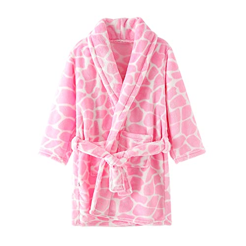 TOLLION Boys Girls Bathrobe Toddlers Kids Robe Children's Flannel Bathrobes Pajamas Robe(Pink Cow,11-13 Years)