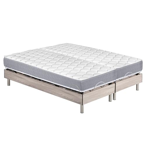 EBAC Literie Ensemble Relaxation S73+Matelas Mousse Wave - 5 Zones - 2x80x200 - Chêne Clair