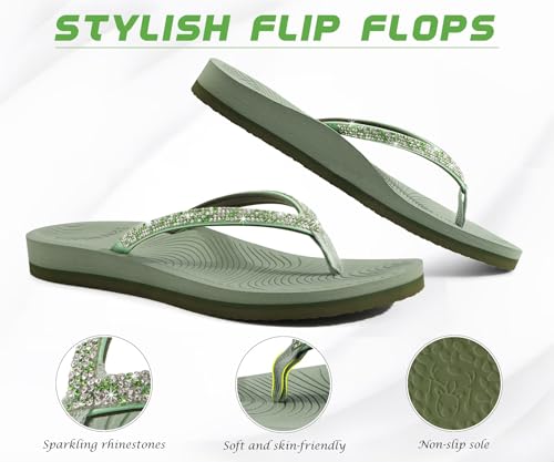 Image of KuaiLu Women's Rhinestone Flip Flops Arch Support Yoga Mat Cushion Sandals