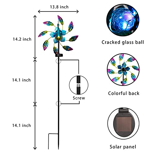 VEWOGARDEN 42.5 inch Peacock Metal Solar Wind Spinner, Wind Sculpture Yard Art Decorations for Patio, Lawn & Garden Decor - Thumbnail 5