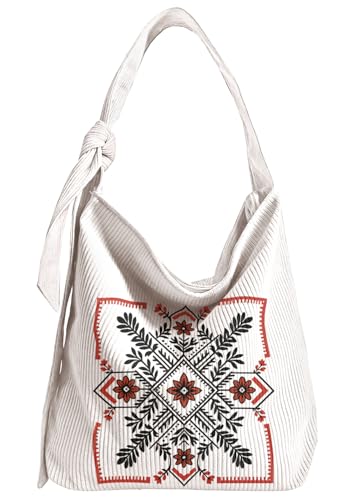 Gemfit Corduroy Tote Bag with Zipper for Women