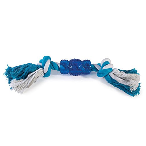 Grriggles Rope N' Rubber Hard Bones Dog Toy 10" Long Durable Tough Tugging Chew Dogs Toys(Blue)
