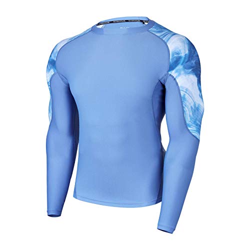 ADOREISM Men's Rash Guard Long Sleeves Splice UPF 50+ BJJ Jiu Jitsu Rash Guard Compression Swimming Shirts (Ocean, XL)
