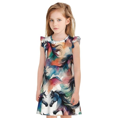 Augenstern Flutter Sleeve Nightgown Watercolor-Colorful-Horse Soft Sleepwear Nightdress3