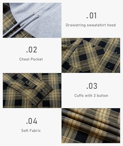 Image of Hooded Flannel Shirts for Men Plaid Long Sleeve Flannel Jacket Hoodies
