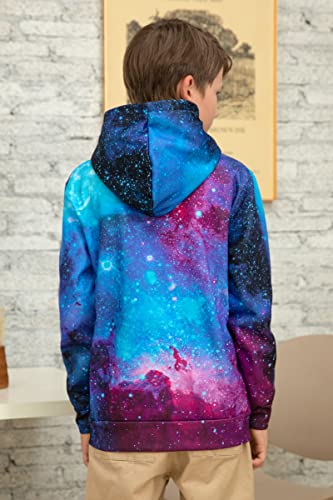 Idgreatim Teenager Boys Galaxy Hoodie Purple Starry Graphic Pullover Sweatshirt Hoody With Pockets For High School 14-16 Years #TOP2