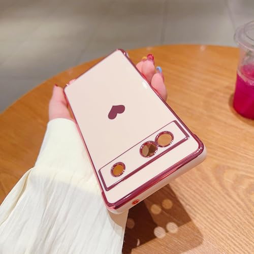 Knoowcase for Google Pixel 8a Case for Girls Women Shockproof Flexible Silicone Bumper Lens Protection Luxury Plated Gold Heart Slim Anti Scratch Phone Cover for Google Pixel 8a,Pink - Image 2
