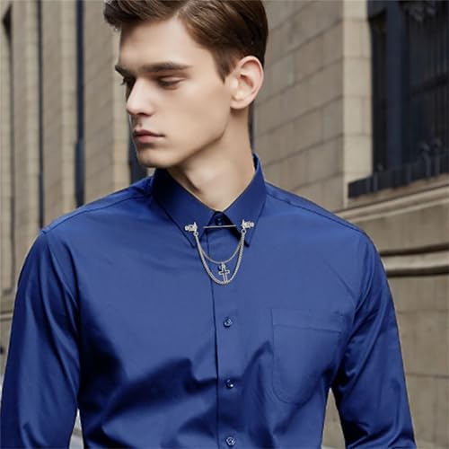 Image of Chain Lapel Pin Collar Bar Tassel Brooch Classic Ball Head Brass Shirt Collar Bar Tie Pins for Men Wedding Business