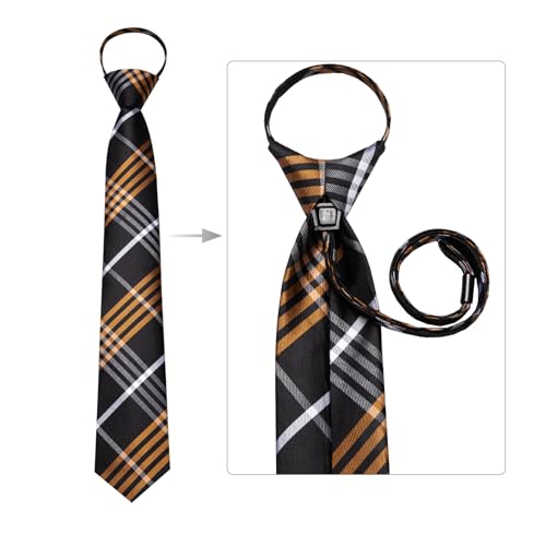 Image of Hi-Tie Zipper Ties for Men Pre-tied Tie Set Lapel Pin Pocket Square and Cufflinks Formal Business Wedding Adjustable Necktie