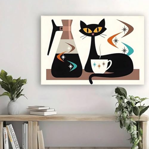 Impression sur toile chat noir 30x40 cm pour déco cuisine rétro
