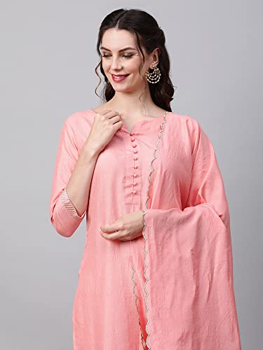 Image of INDO ERA Women's Polyester Solid Straight Kurta Palazzo With Dupatta Set(IE26KH9PK1836)