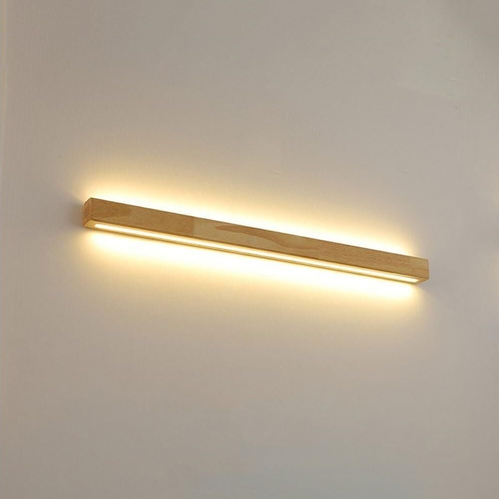SXECAEPS LED Linear Wall Sconce, Up Down Wood Lamp with Rectangle Shade, Rubber Bathroom Vanity Light for Stairs, Corridor, Bedside