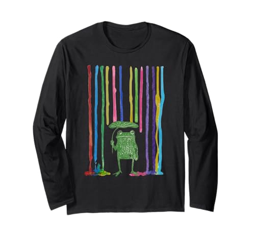 Cute Frog Under The Rainbow Rain Long Sleeve T-Shirt