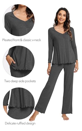 WiWi Viscose from Bamboo Pajama Sets for Women Soft Pjs Loungewear Short Sleeve Top with Pants Sleepwear Pajamas S-XXL4