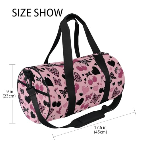Sports Gym Bag Gym Duffle Bag Athletic Workout for Women Leopard Heart Cherry Travel Overnight Carry on Weekender Bags4