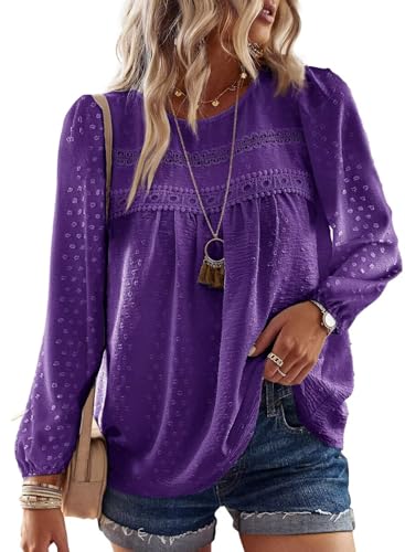 Image of Falechay Womens Tops Flowy Boho Dressy Casual Lace Cute Long Sleeve Shirts