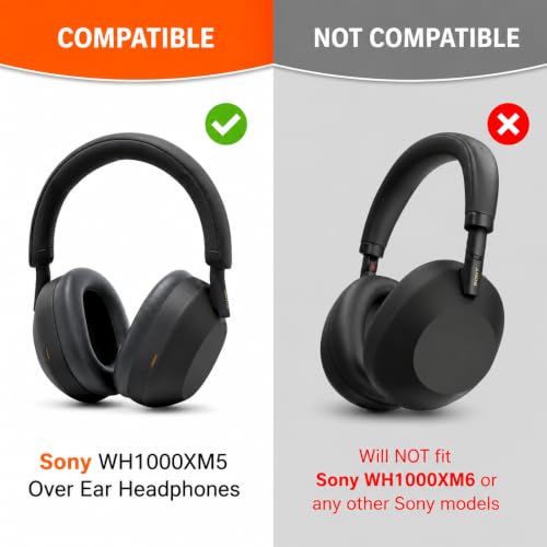 Image of Mizi Replacement Earpads Compatible with Sony WH-1000XM5 (WH1000XM5) Noise Cancelling Headphones, Premium Protein Leather Ear Cushions with Thick Memory Foam, Noise Isolation, Comfort - Black